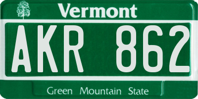 VT license plate AKR862