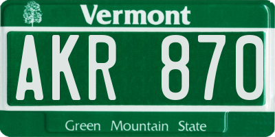 VT license plate AKR870