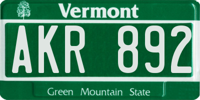 VT license plate AKR892