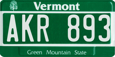 VT license plate AKR893