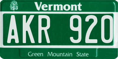 VT license plate AKR920