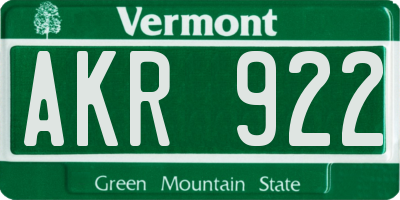 VT license plate AKR922