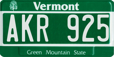 VT license plate AKR925