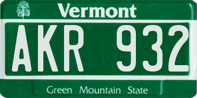 VT license plate AKR932