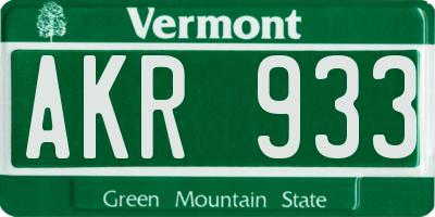 VT license plate AKR933