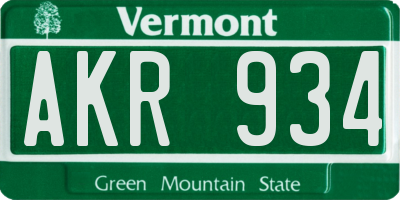 VT license plate AKR934