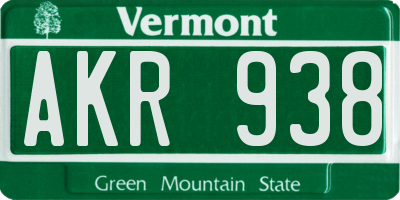 VT license plate AKR938