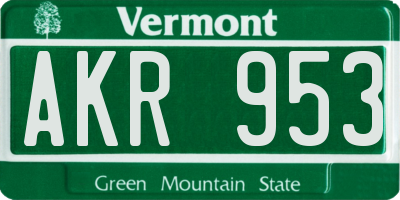 VT license plate AKR953