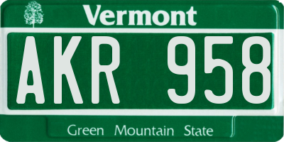 VT license plate AKR958
