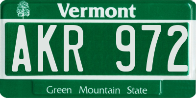 VT license plate AKR972