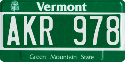VT license plate AKR978
