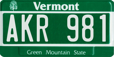 VT license plate AKR981