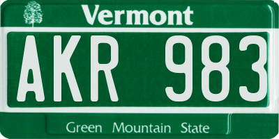 VT license plate AKR983