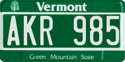 VT license plate AKR985
