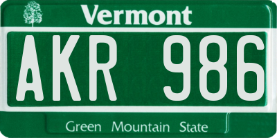 VT license plate AKR986