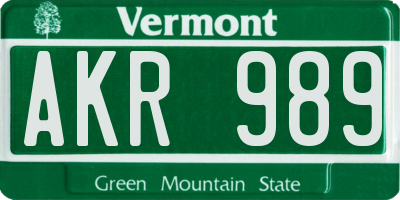 VT license plate AKR989