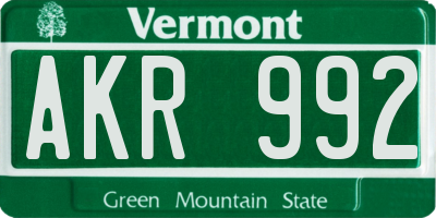 VT license plate AKR992