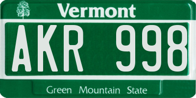 VT license plate AKR998