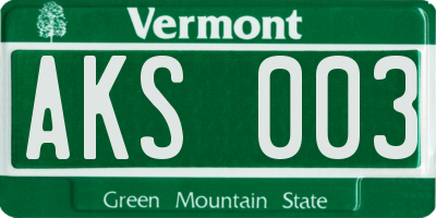 VT license plate AKS003