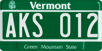 VT license plate AKS012