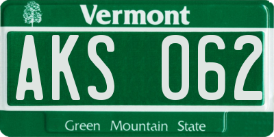 VT license plate AKS062