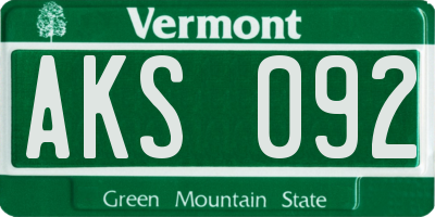 VT license plate AKS092