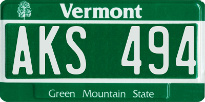 VT license plate AKS494