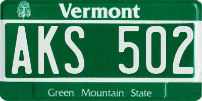 VT license plate AKS502