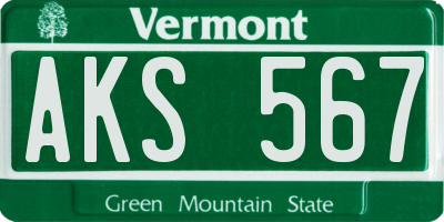 VT license plate AKS567