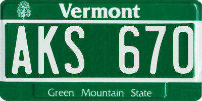 VT license plate AKS670