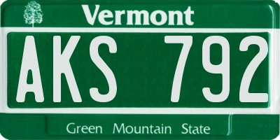 VT license plate AKS792