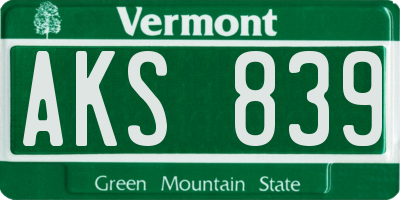 VT license plate AKS839