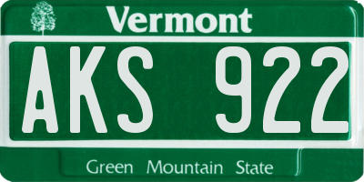 VT license plate AKS922