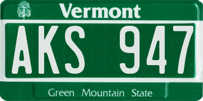 VT license plate AKS947
