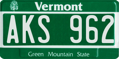 VT license plate AKS962