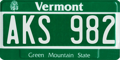 VT license plate AKS982