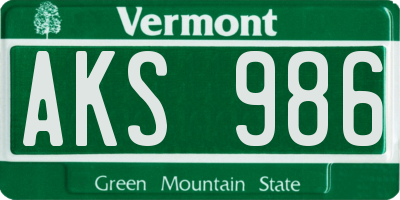 VT license plate AKS986