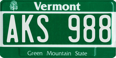 VT license plate AKS988