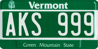 VT license plate AKS999