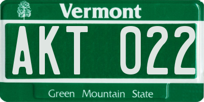 VT license plate AKT022