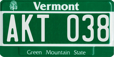 VT license plate AKT038