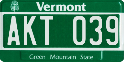 VT license plate AKT039