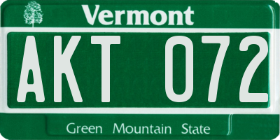 VT license plate AKT072
