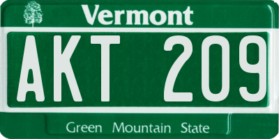 VT license plate AKT209