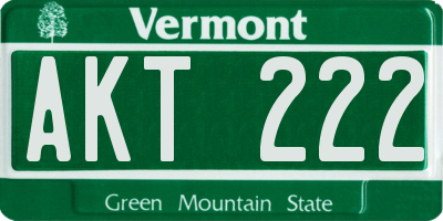 VT license plate AKT222