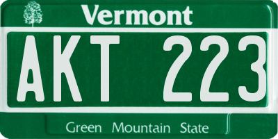 VT license plate AKT223