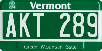 VT license plate AKT289