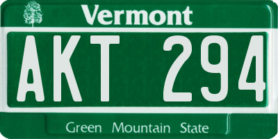 VT license plate AKT294
