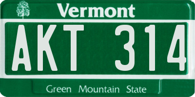 VT license plate AKT314