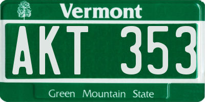 VT license plate AKT353
